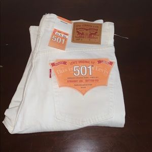 levi straight leg 501 jeans white